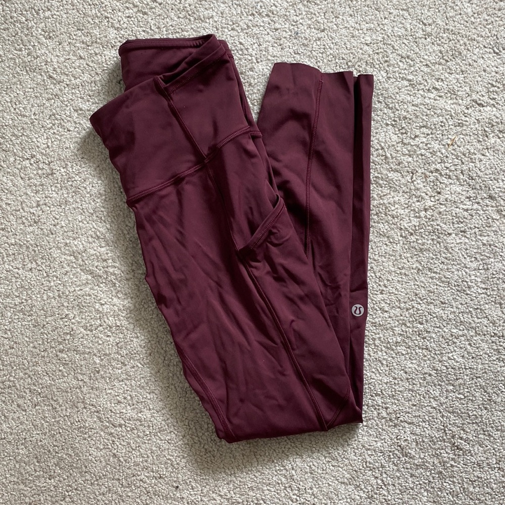 Lulumon Fast and Free 7/8 maroon leggings!